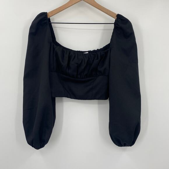 Princess Polly Ariah Balloon Sleeve Crop Top Square Neck Gathered Bodice Black 4 - Picture 3 of 8